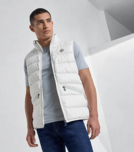 Kaz Tüyü Moncler Beyaz Quilted Down Vest Çantalı Taşınabilir Lüks Erkek Yelek