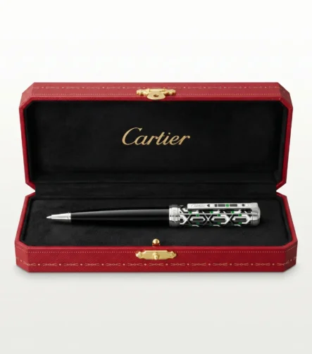 Cartier Diabolo Geometrik Desenli Yeşil Taş Detaylı Siyah Roller Kalem
