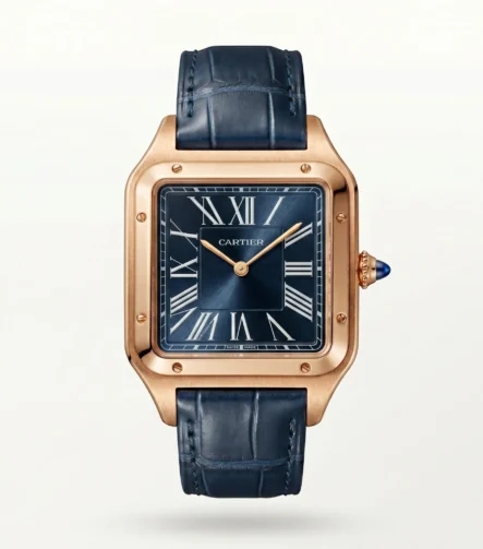 Cartier Santos Rose Kasa Lacivert Kadran Deri Kordon Erkek Saat