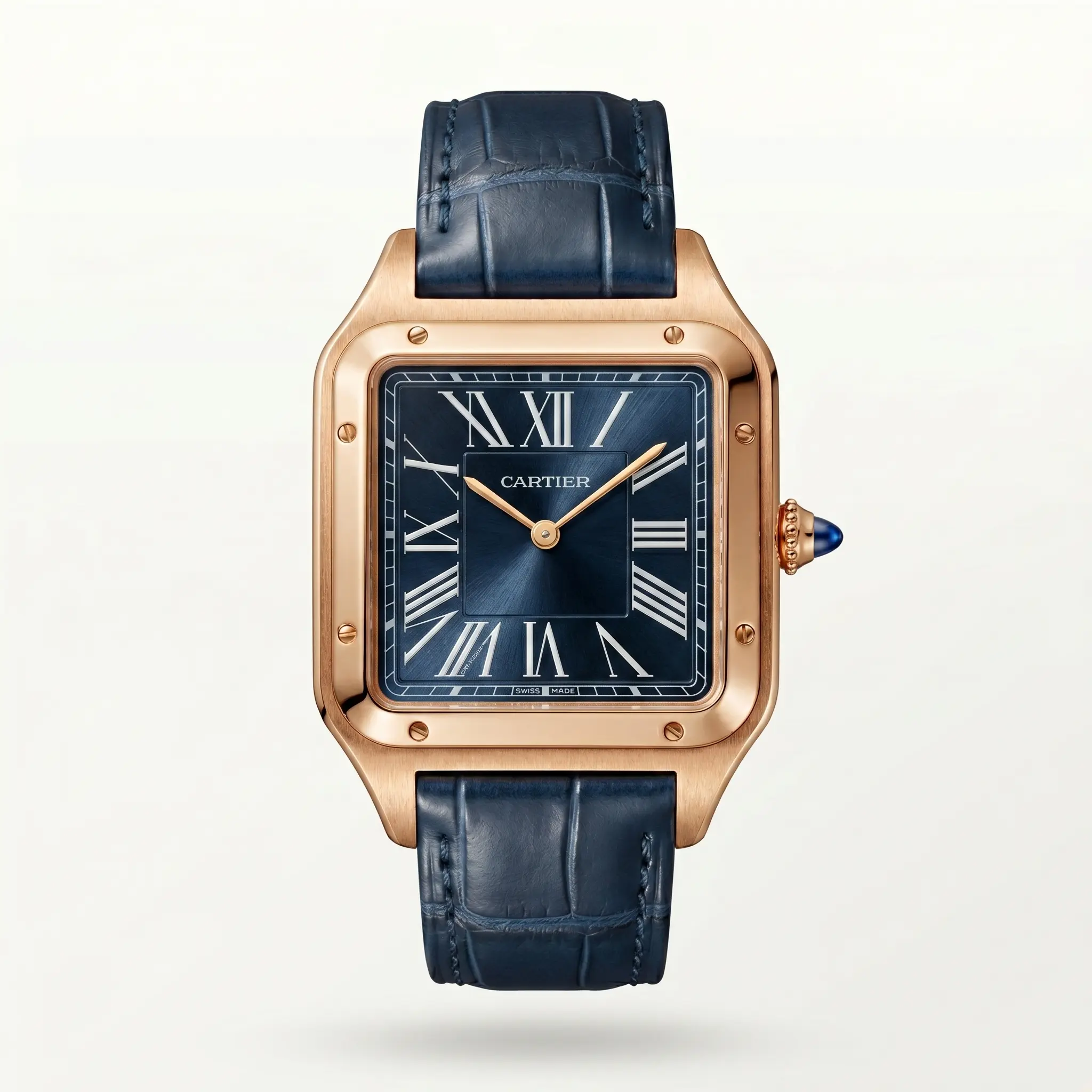 Cartier Santos Rose Kasa Lacivert Kadran Deri Kordon Erkek Saat