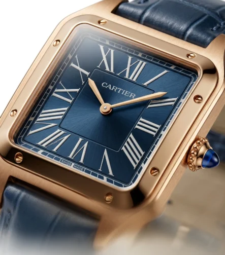 Cartier Santos Rose Kasa Lacivert Kadran Deri Kordon Erkek Saat