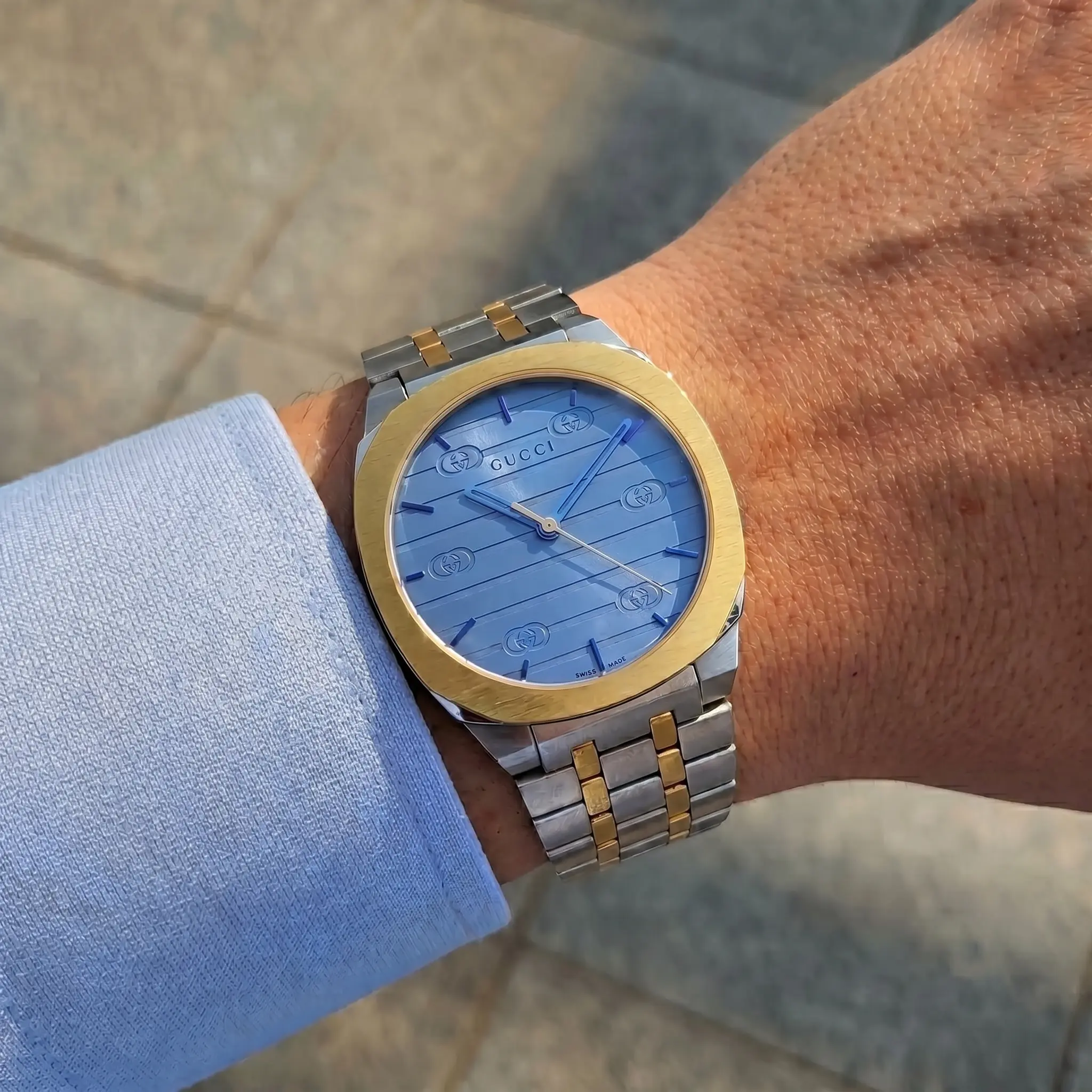 Gucci 25H İki Renk Çelik Kordon Mavi Kadran Erkek Saat