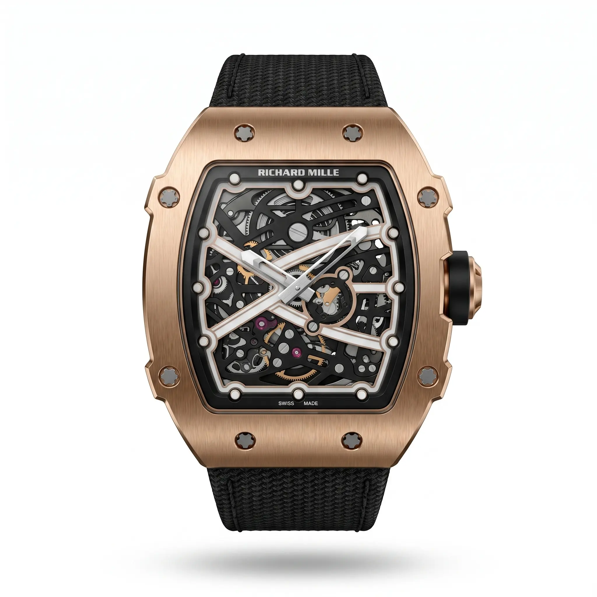 Richard Mille Rose Gold Kasa İskelet Kadran Siyah Kordon Erkek Saat