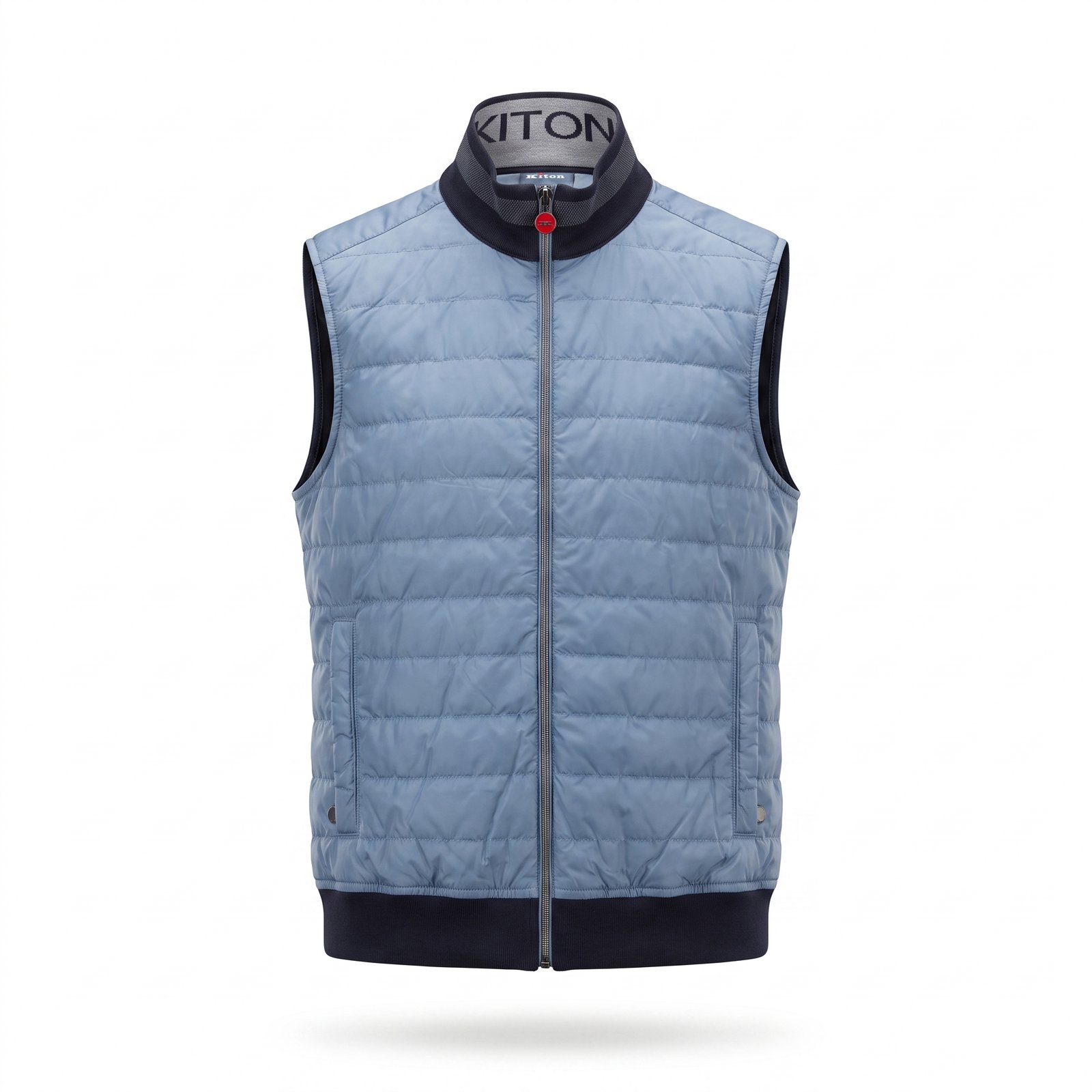Kiton Light Blue Quilted Vest İtalyan El İşçiliği Lüks Erkek Yelek