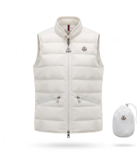 Kaz Tüyü Moncler Beyaz Quilted Down Vest Çantalı Taşınabilir Lüks Erkek Yelek