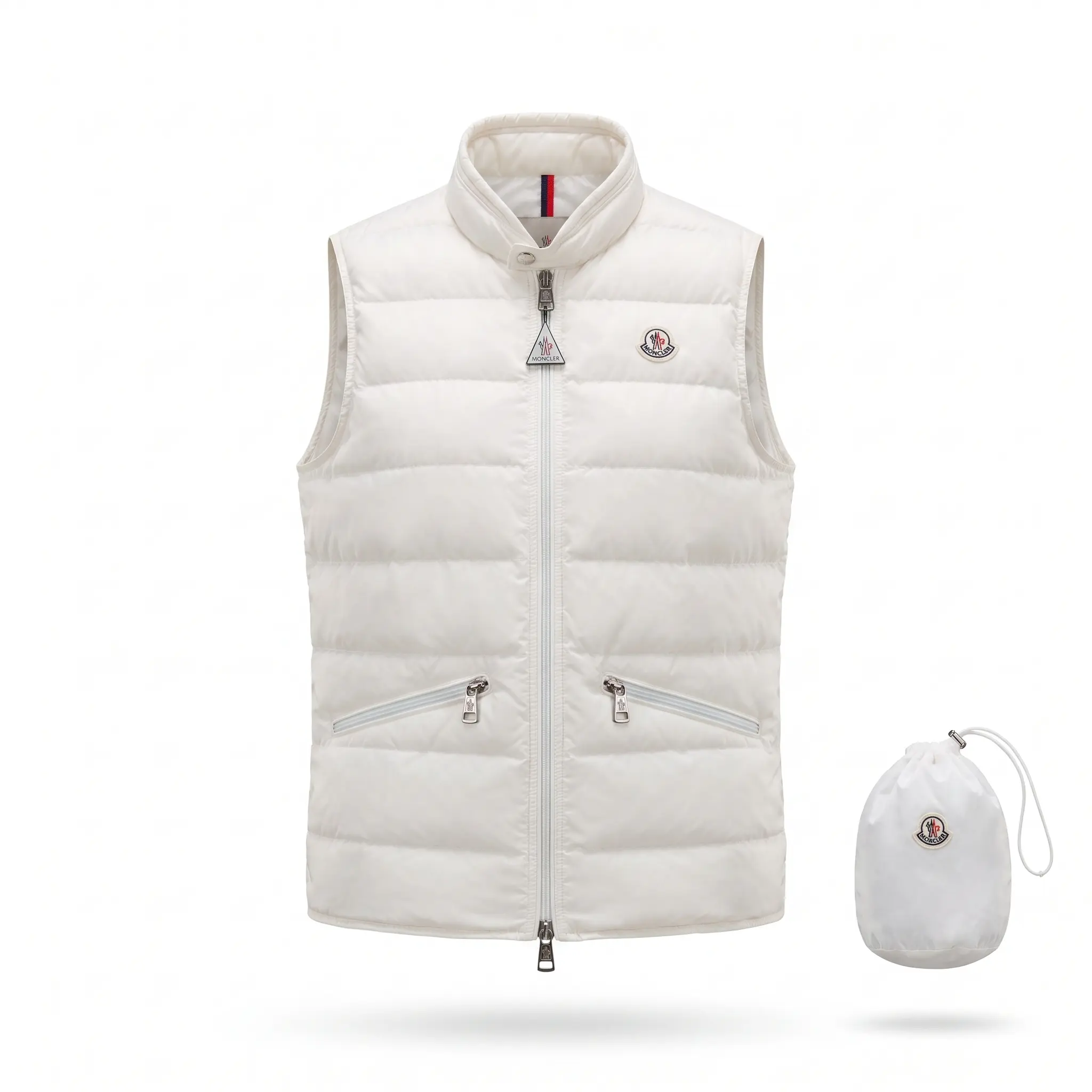 Kaz Tüyü Moncler Beyaz Quilted Down Vest Çantalı Taşınabilir Lüks Erkek Yelek