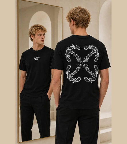 Off-White Bandana Nakışlı %100 Pamuklu Siyah Erkek Tişört