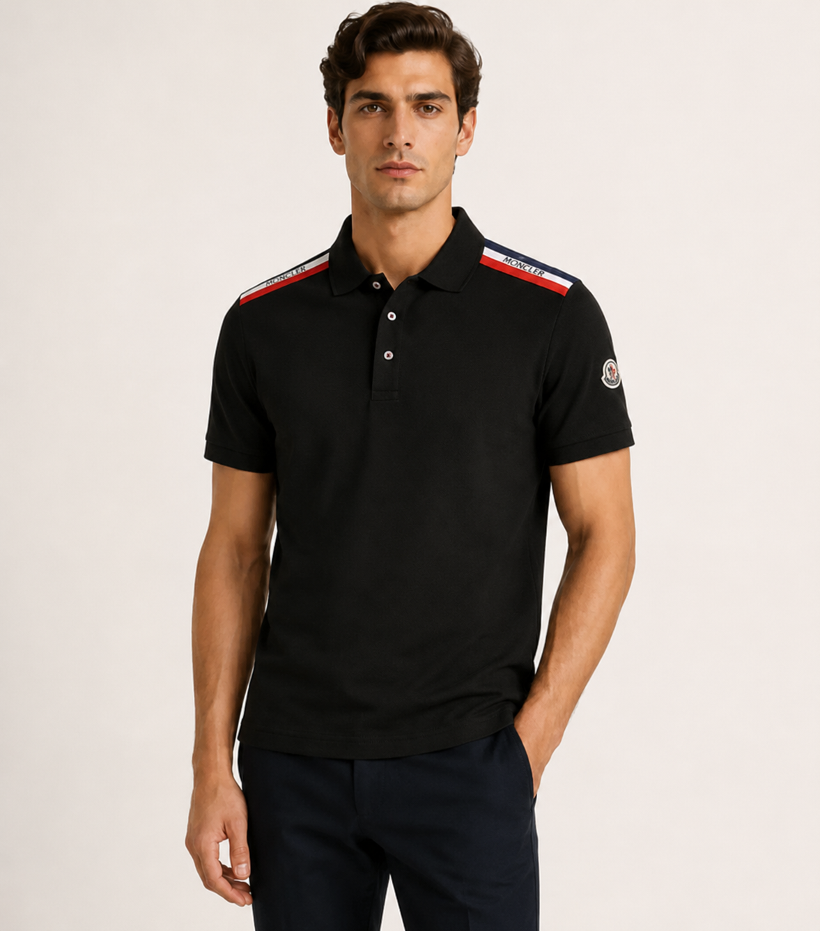 Moncler Siyah Polo Yaka Üç Renkli %100 Pamuk Tişört