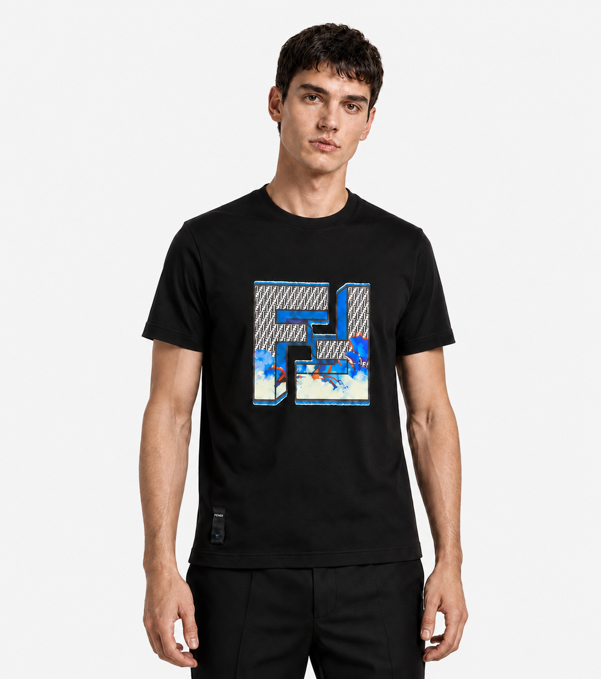 FF Logo Aplikeli Siyah Erkek T-Shirt