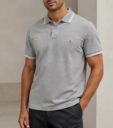 Moncler Gri Polo Yaka İki Renkli %100 Pamuk Tişört