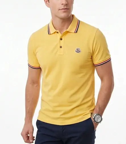 Moncler Sarı Polo Yaka Üç Renkli %100 Pamuk Tişört